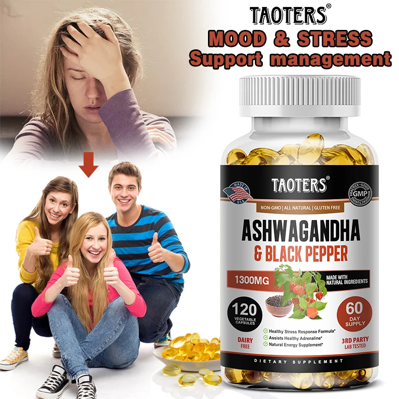 

Ashwagandha Capsules with Black Pepper, Anti-Stress Mood Focus Sleep Support, Antioxidant Immune Energy & Post Workout Recovery