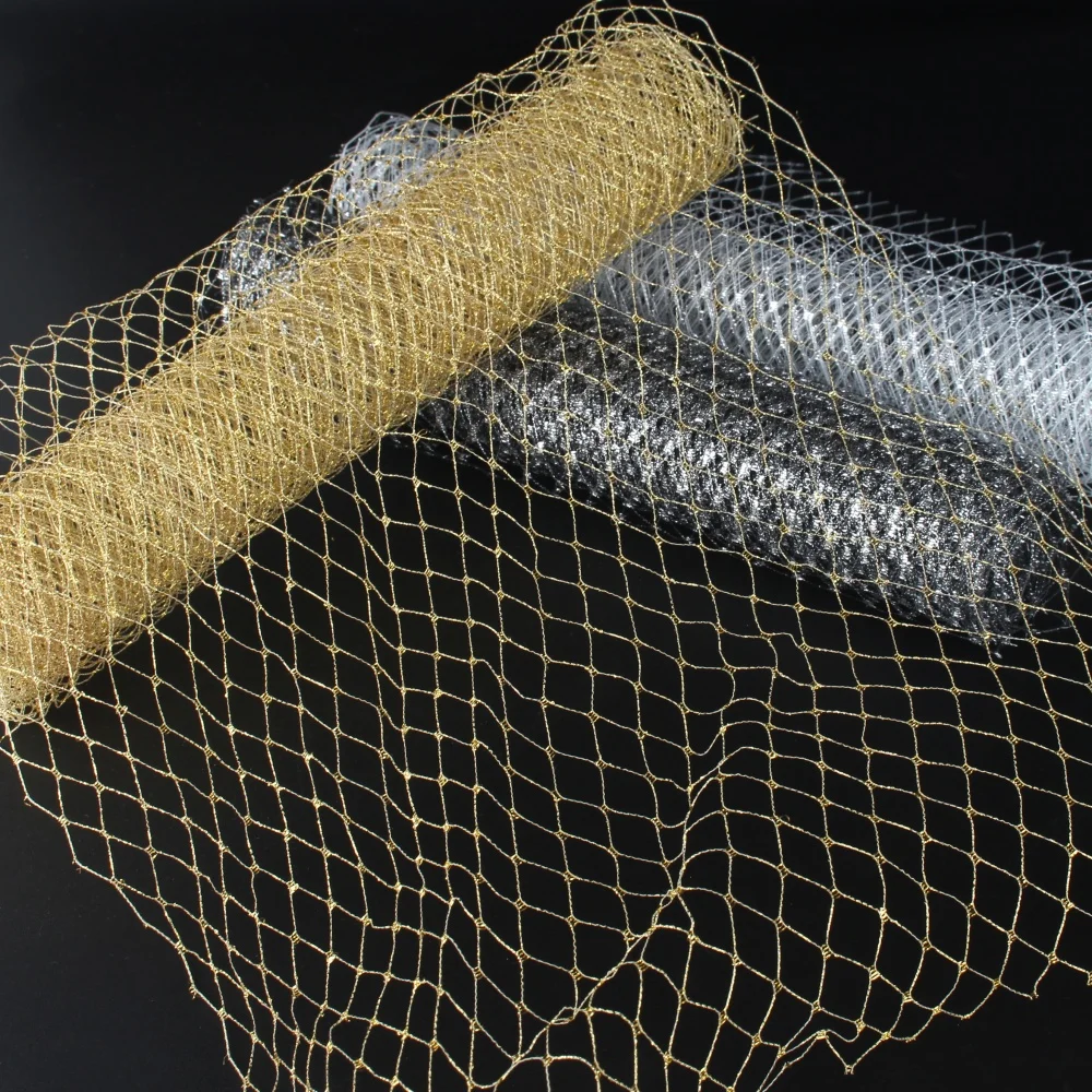 

25CM Width Russian Veiling Hat Birdcage Veils Netting Mesh Fabric Gold Silver Wedding Millinery Trim Netting Hair Accessories