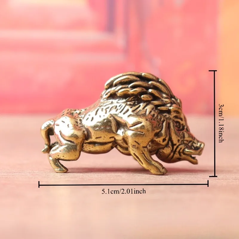 Vintage Brass Wild Boar Figurine Mini Animal Statue Chinese Zodiac Pig Desktop Ornament Retro Table Decor Collectible Craft Gift