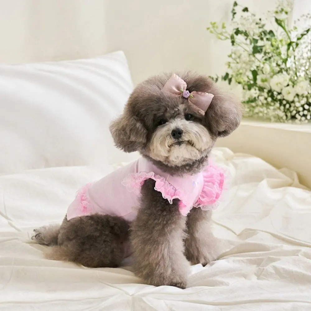 

Fashion Lace Pet Summer Vest Flying Sleeve Breathable Cat Base Skirt Soft Dog Clothes Small Animal