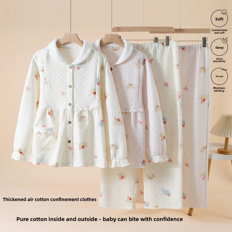 

Thickened Cotton Padded Sleepwear Maternity Nursing Home Clothes Women's Style Fall Winter Season Warm Cozy Breastfeeding Suit