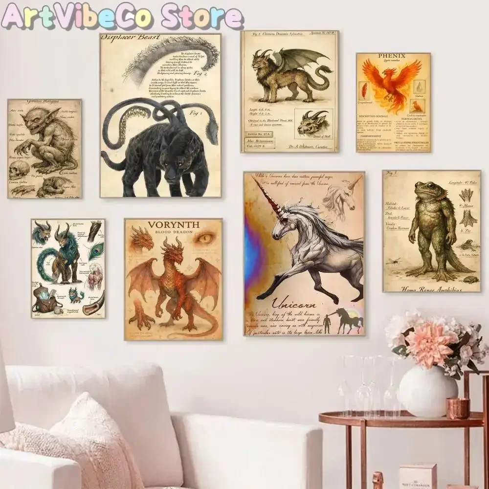 Fantastic Creatures Dragon,Basilisk Grey Phoenix,Thestral Unicorn Posters Self Adhesive Waterproof Ideal For Living Room Bedroom