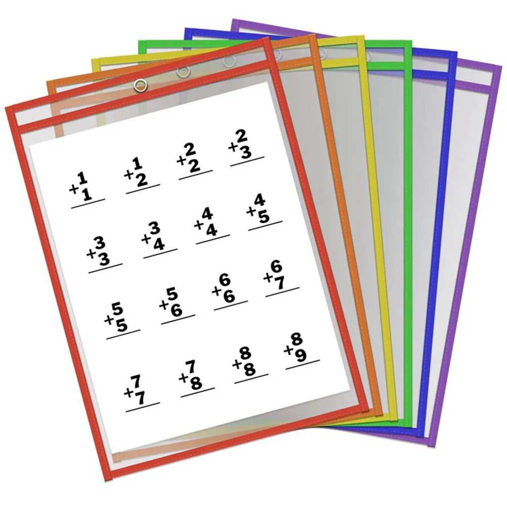 Dry Erase Pockets 10 Pack Reusable Clear Double Sided Easy Clean Worksheet Sleeves for School Office