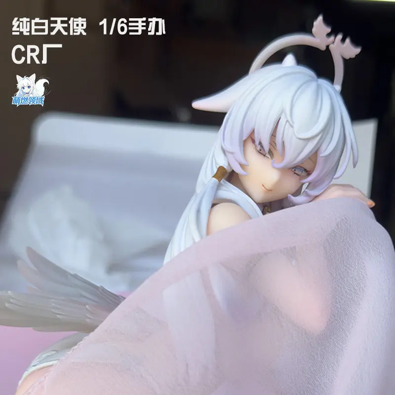 

Cr Anime Figure 1 6 Scale Pure White Angel Cat Ears Kneeling Pose Curvy Beauty Collectible Model Desktop Decor Statue For Adult