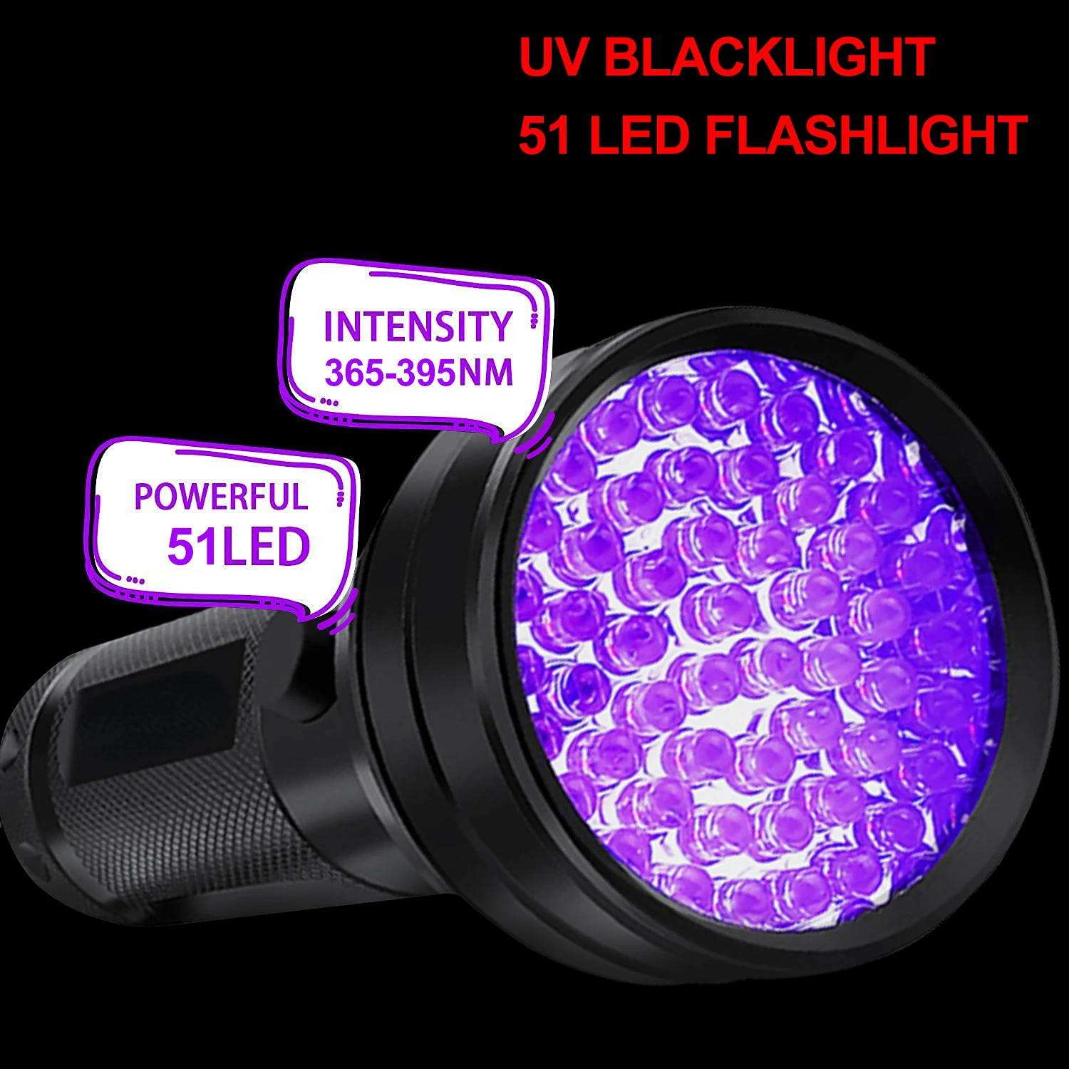 AODTOSIP 51 LED UV Ultraviolet Flashlight 395NM Torch For Pet Urine Stains Portable Black Light UV Lamp