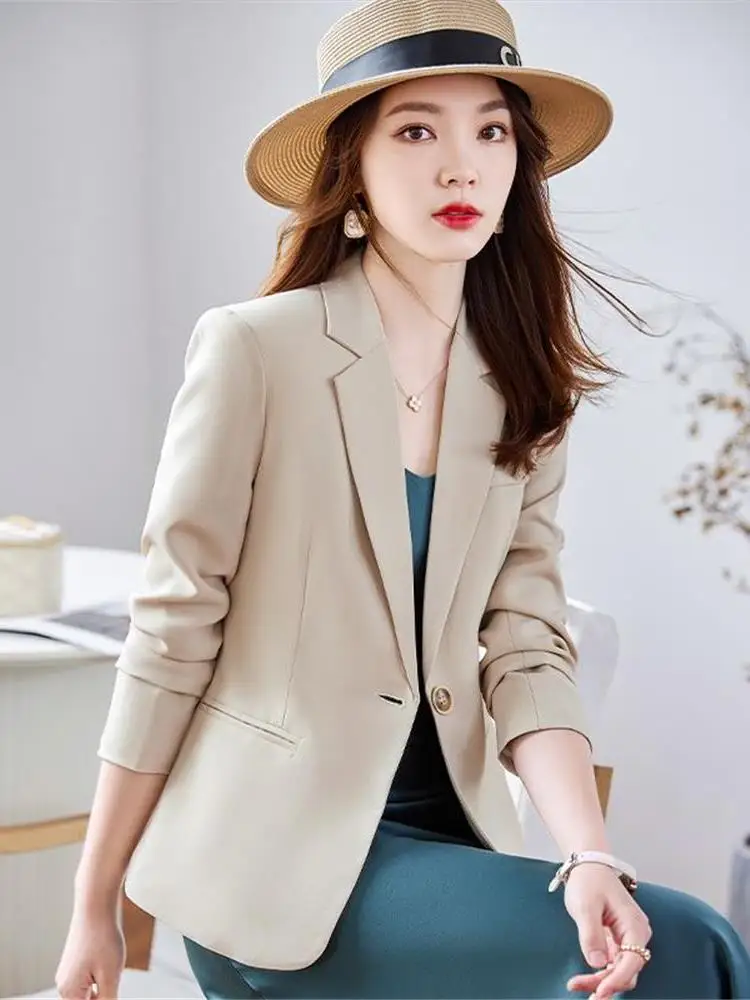 

Busin Suit Jaet Women's ort Sle Slimming Waist Design Commute Friendly Spring Autumn New Arrival Ele Top