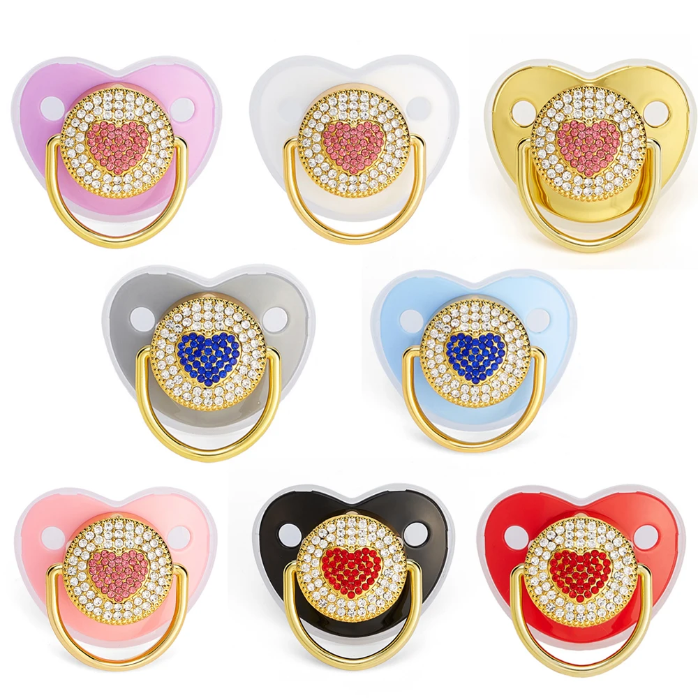 1pcs Heart Rhinestone Silicone clip Silicone Baby DIY teething Chain Clips Toy Jewelry Accessories