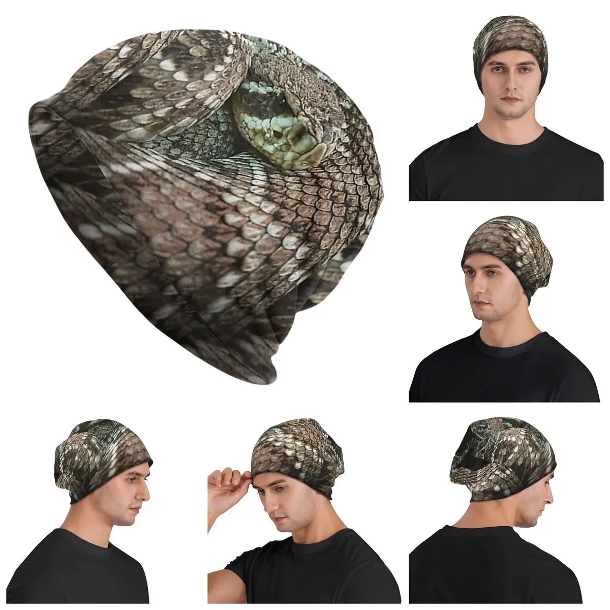 Snake, Coiled Diamondback Rattlesnake Skullies Beanies Hats Warm Autumn Winter Outdoor Cap Knitted Bonnet Caps for Unisex Adult