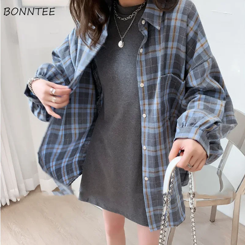 

Plaid Shirts Women Design Classic Long Sleeve Vintage Casual Streetwear College Clothes Couple Tender Harajuku Temperament Tops