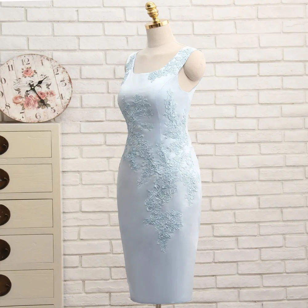 Sky Blue Mother Of The Bride Dresses Sheath Knee Length Appliques With Jacket Plus Size Short Groom Mother Dresses For Wedding