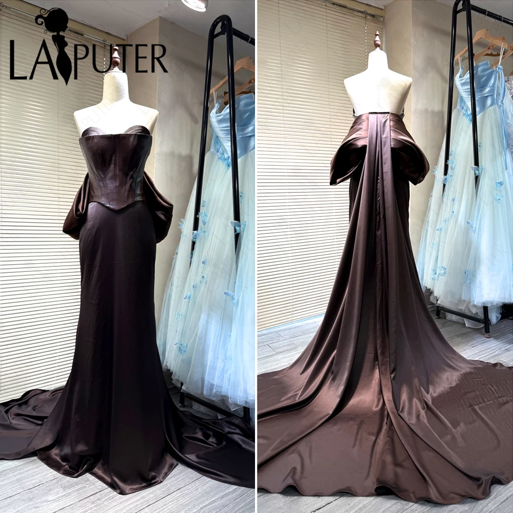 

Коричневые вечерние платья русалки Кожаный корсет русалки с открытыми плечами Длинное платье для выпускного вечера Длинная накидка сзади Женское коричневое вечернее платье 2025