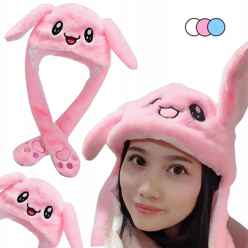 

Kawaii Rabbit Ear Women's Hat Plush Can Moving Bunny Ears Hat Cute Earflaps Movable Plush Ears Boys Girls Children's Animal Caps