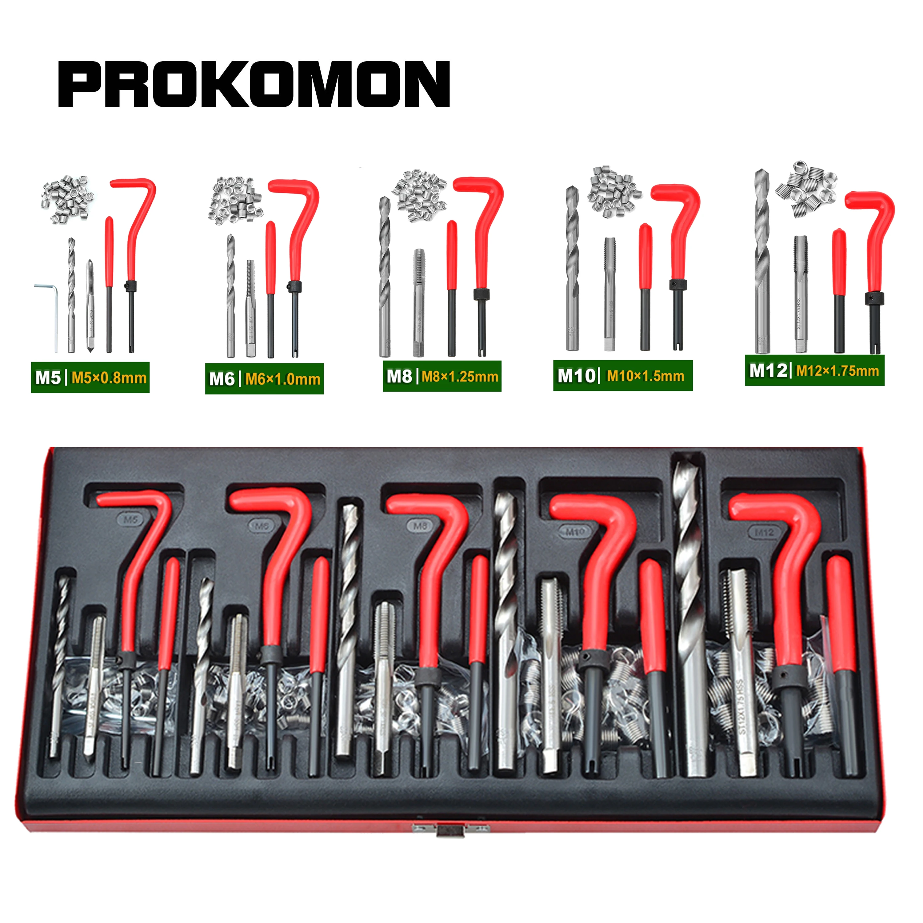 131Pcs Thread Repair Tool Set Engine Block Restoring Damaged Tools Kit M5 M6 M8 M10 M12 Inserts Taps & Drill Bits