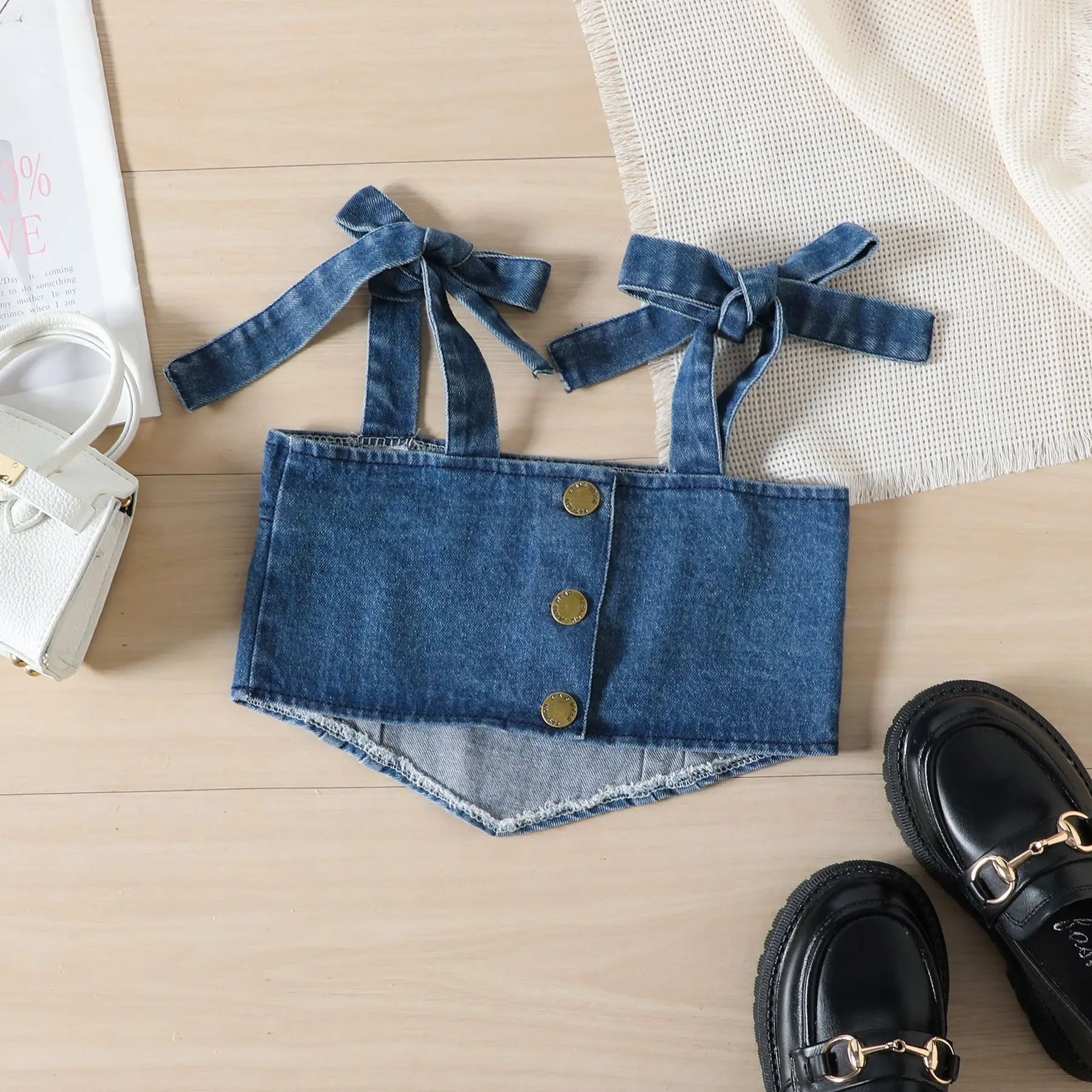 2 Stuk Sets 2025 Nieuwe Zomer Baby Meisje Kleding Koreaanse Mode Denim Mouwloze Blauwe Tops + Losse Jeans Boutique Kinderkleding BC322