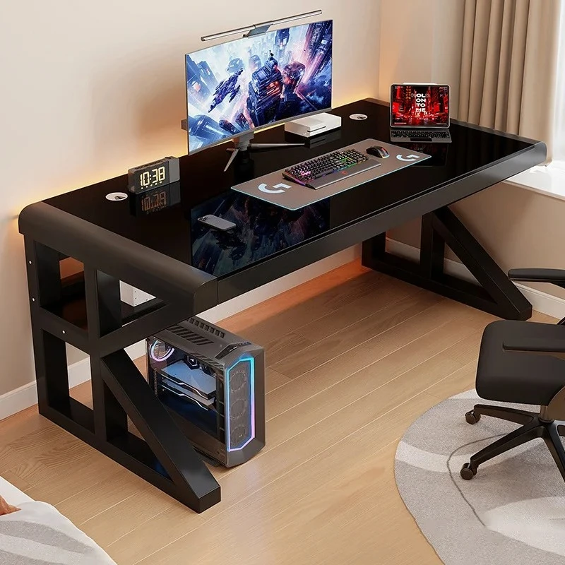 Modern Desktop Computer Table Home Bedroom Student Study Table Writing Desk Tempered Glass Workbench Desk Simple Gaming Table