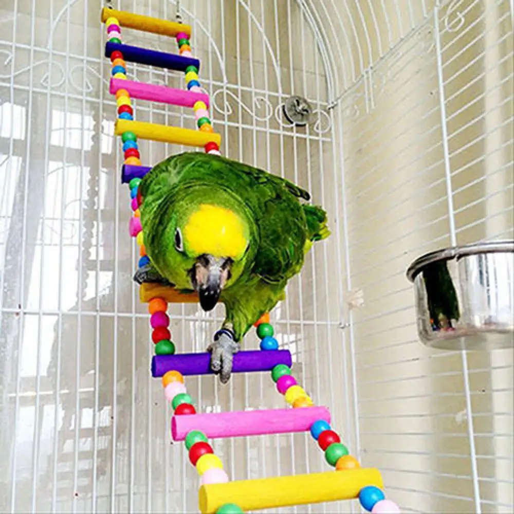 Beautiful Multi color Ladder Budgie Parrot Climbing Bite Wooden Braid Toy Parakeet Swing Bird Toy Bird Hanging Ladder