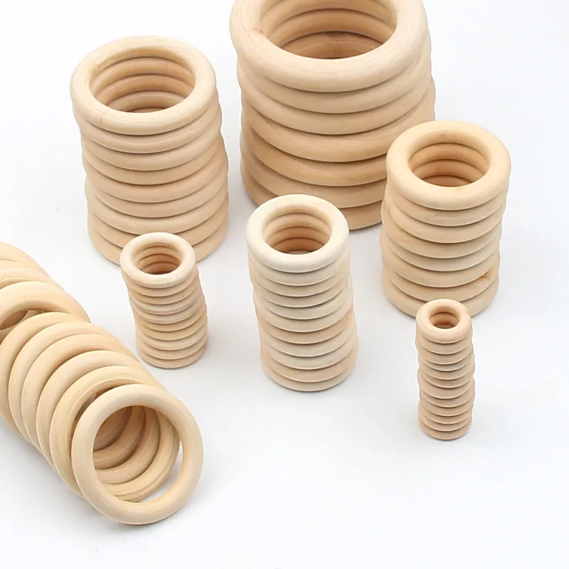 Unfinished Solid Wooden Rings Natural Wood Rings for Jewelry Making Macrame DIY Crafts Wood Hoops Ornaments Connector 12.5-125MM