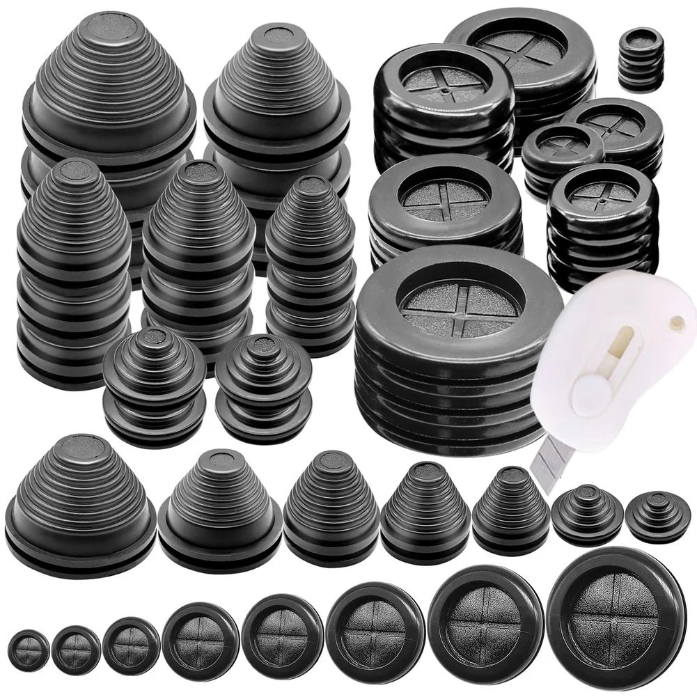 /30pcs /Black /Double Sided Rubber Grommet Kit Pagoda Shape Wire Protection Rings With Utility Tool For Cable Management And Dus