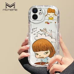 Nara Yoshitomo For iPhone 16 15 14 13 12 11 Pro Max Plus X XS XR 6 7 8 SE 2022 2020 Cream Pattern Wave Gradient Soft TPU