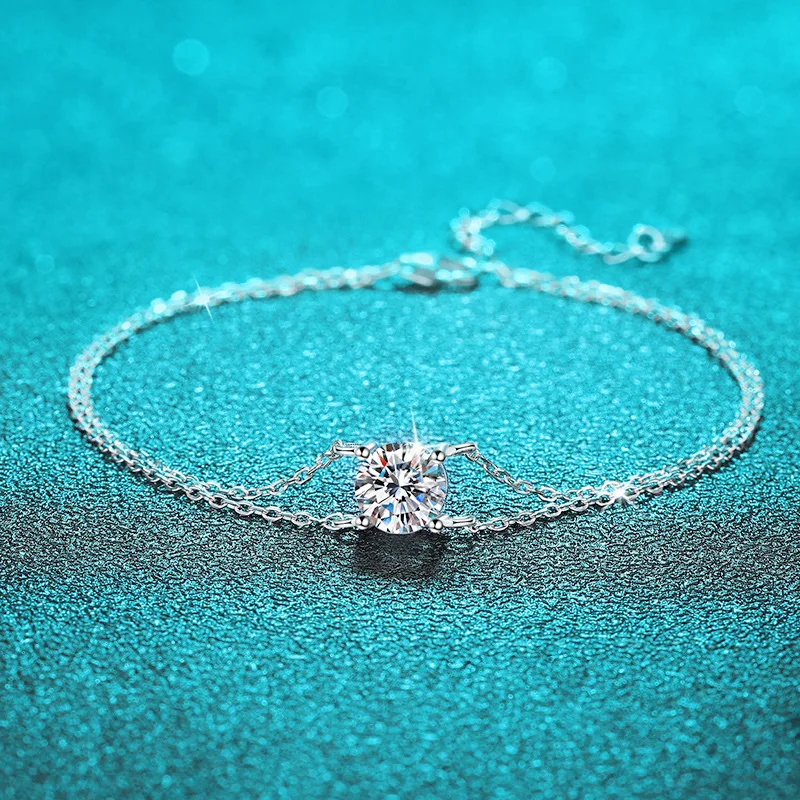 Smyoue 1CT 6.5mm D Color Moissanite Bracelets for Women Classic Four Claw Chain 100% S925 Sterling Silver Sparkling Jewelry
