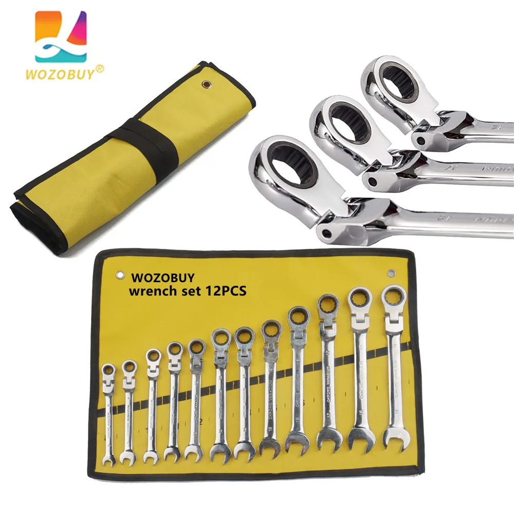 WOZOBUY Metric Flexible Ratcheting Combination Wrench Set,Key Wrench Ratchet Spanner Hand Tools Sets,Car Repair Tools with Bag