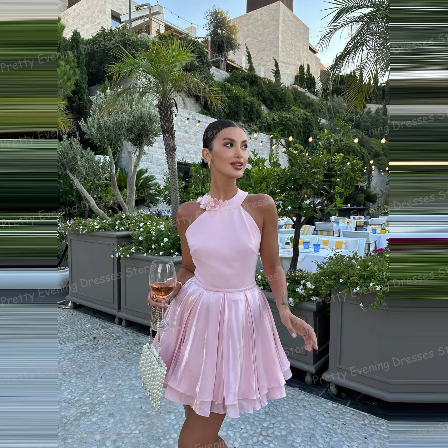 

Simple Pink Cocktail Dresses A Line Woman's Sexy Sleeveless Mini Prom Gowns High Neck Fashion 2025 Vestidos De Noche Customized