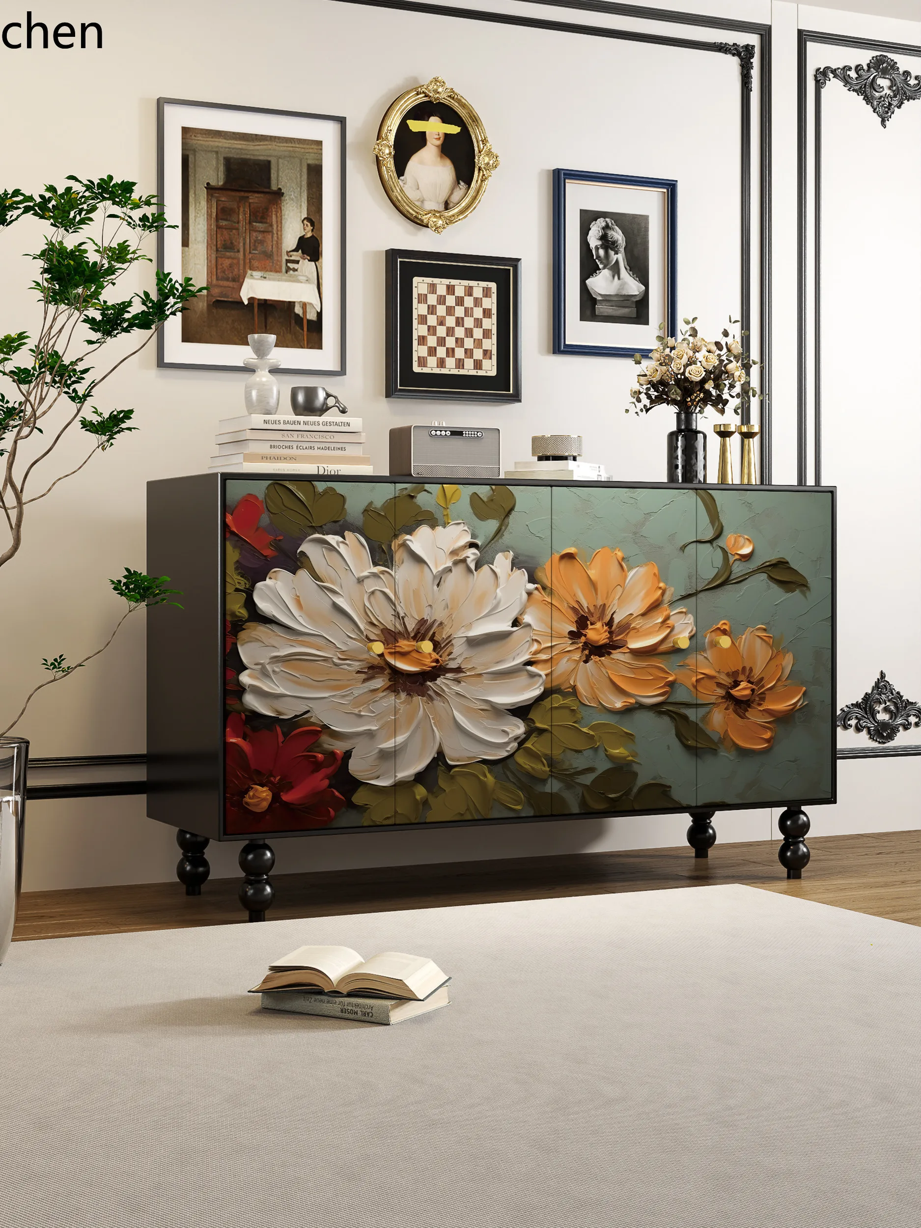 YFY Painted Multi-Functional Storage Shoe Cabinet Solid Wood Sideboard Storage Entryway Cabinet