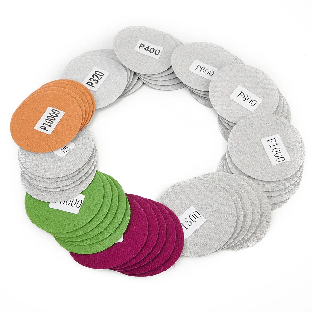 50Pcs 3inch 75mm Wet Dry Sanding Discs 320-10000 Grit Flocking Sandpaper For Auto Furniture Wood Metal Polishing Abrasives