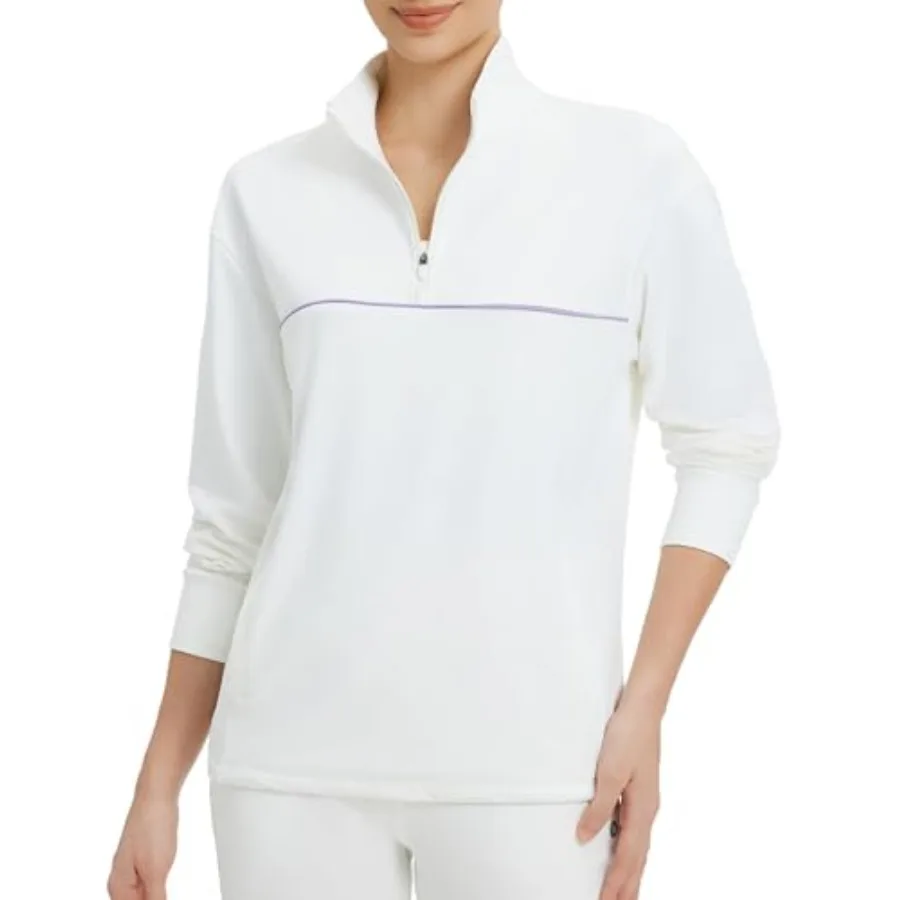 Baleaf Sudadera de golf de forro polar para mujer, chaqueta de running con media cremallera, camiseta térmica, ropa para clima frío de invierno, resistente al agua