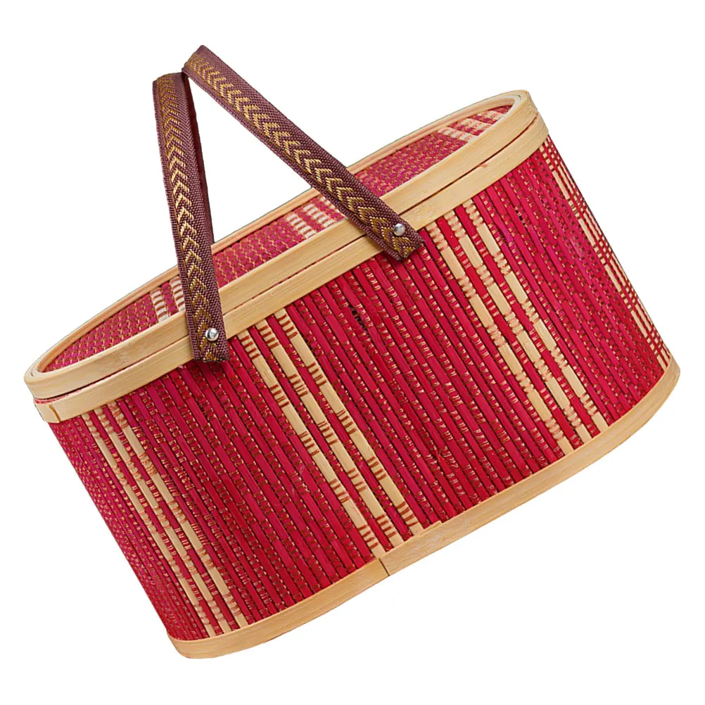 

Oval Hand-held Bamboo Basket Storage Box for Clothes Toys Miscellaneous Items Portable Swing Handle Longlasting Smooth