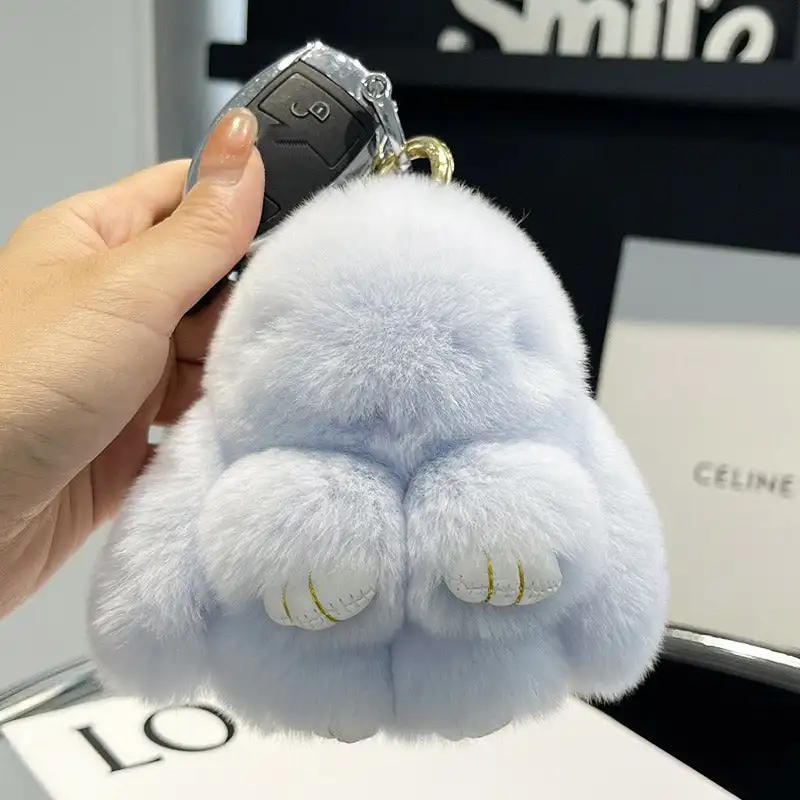 Plush Bunny Key Chain Pendant Furry Cute Rabbit Style Comfortable Luxury Key Phone Decoration with Ring Nice Gadgets Gift