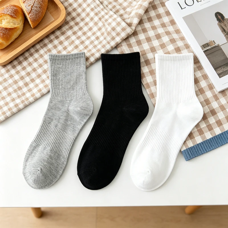 

10 Pairs Plus Size Men and Women Socks High Quality Cotton Ankle Socks Black White Grey Crew Socks Sports Stockings
