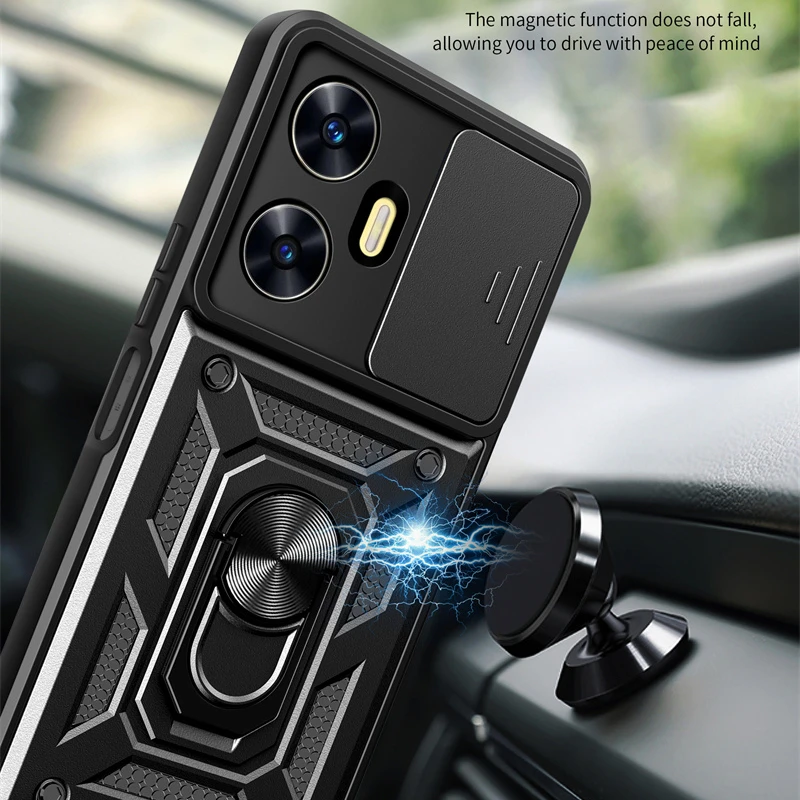 Armor Case For OPPO Realme C65 C67 C55 C53 C51 C35 C33 C35 Cover Lens Protection With Ring Magnetic Holder Coque Fundas