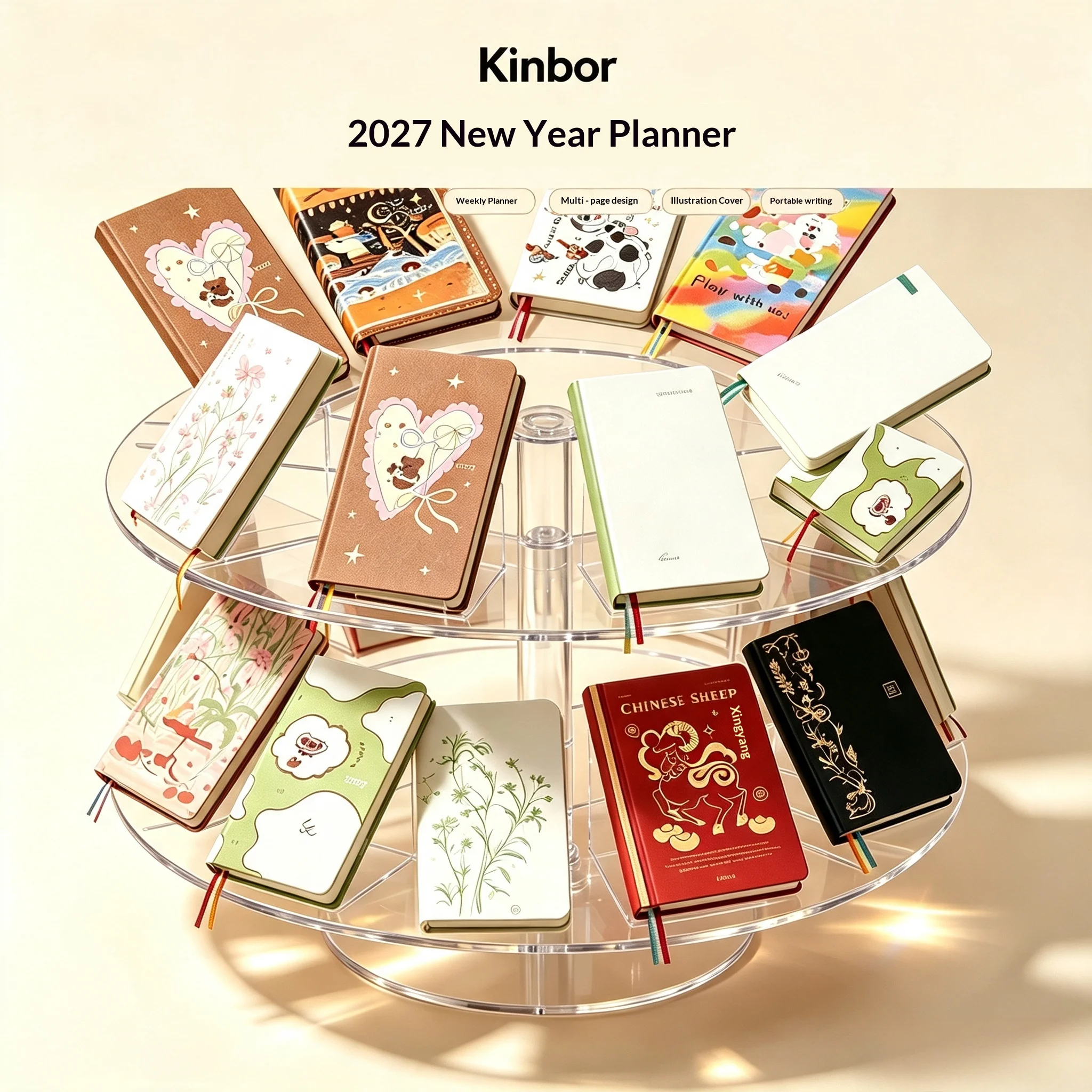 Kinbor 2027 Weekly Planner Notebook Cute Cartoon Illustration Journal Notebook Portable Pocket Schedule Diary for Student Office