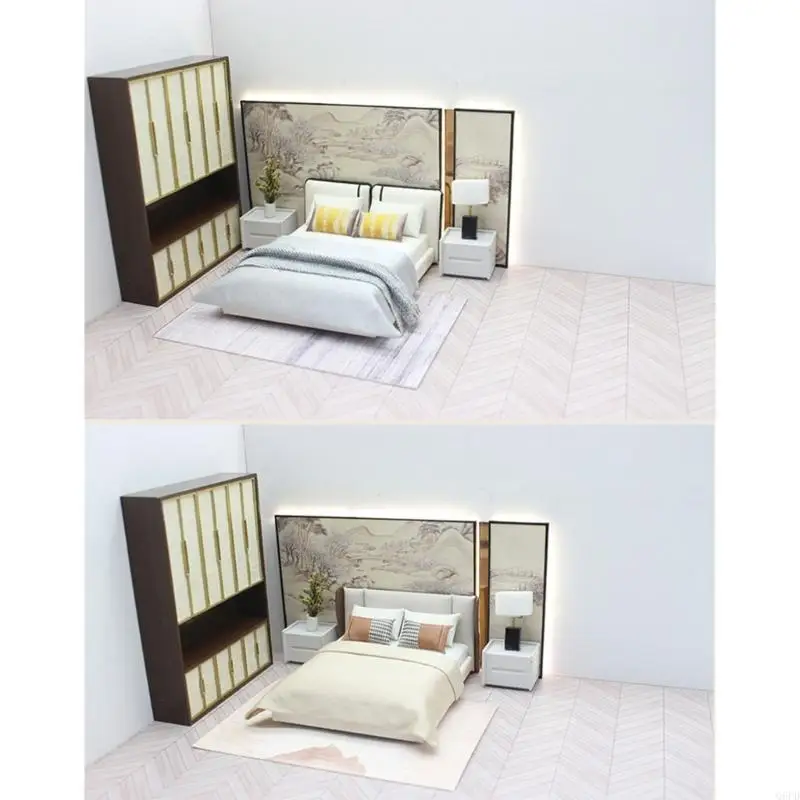 Realistic 1 20 Scale Model House Bed Highlighting Complex Bedframe Detailing Exemplary For Miniature Photography And Modern