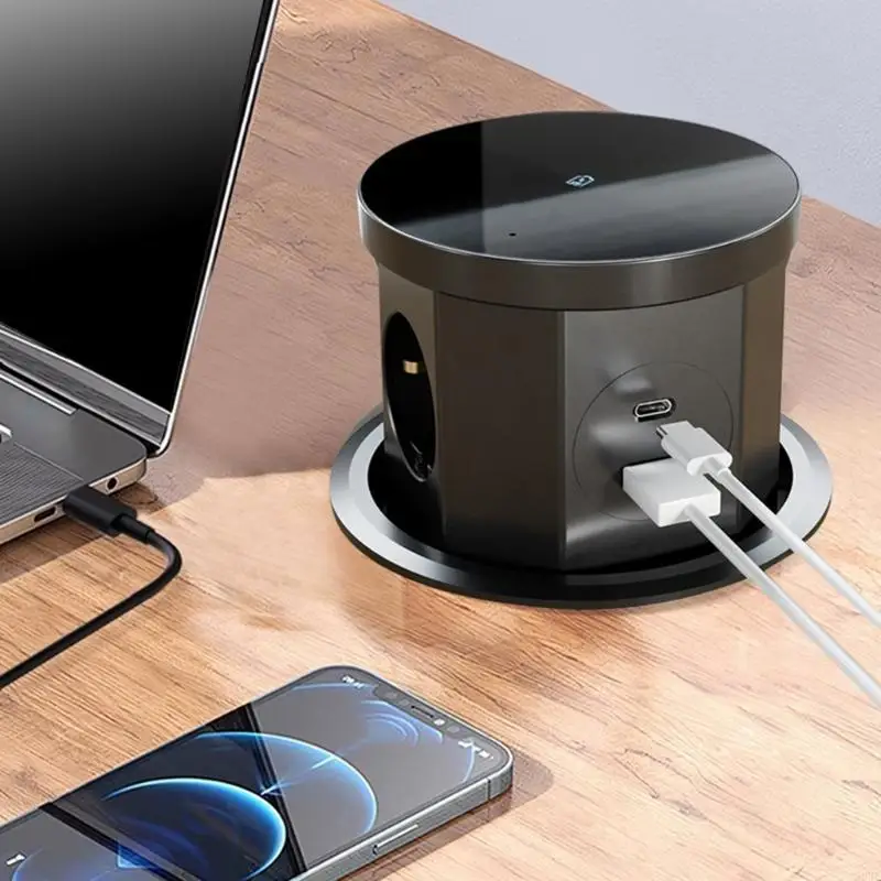 

964E Electric Lifting Socket Concealed Tabletops Retractable Outlet With USB Cordless Charging Universals Power Outlet