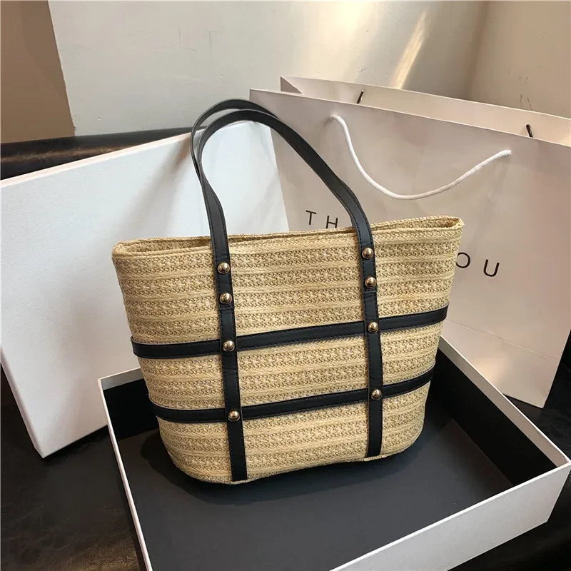 Woven large-capacity stylish and simple casual bag versatile ins shoulder tote bag