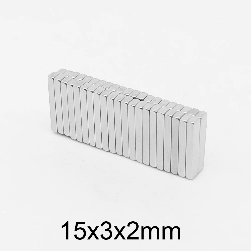 

20 шт. 15x3x2 мм сильные блочные магниты N35 15x3x2 мм квадратный редкоземельный неодимовый магнит лист 15*3*2 мм