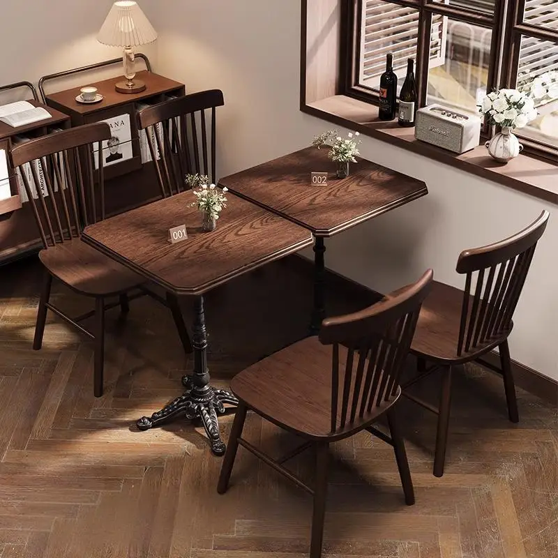 

Cafe tables and chairs American retro solid wood catering commercial table Western food simple meal baking dessert shop
