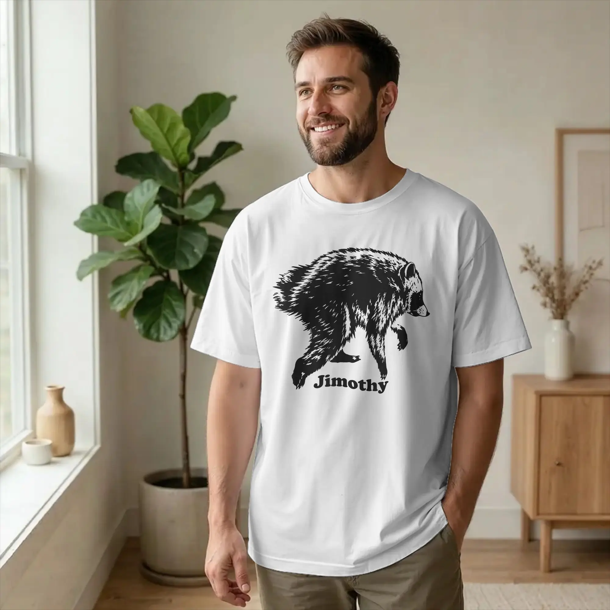Jimothy Viral Raccoon Funny Trash Panda Wildlife T Shirts Men's Cotton Creative T-Shirt Crew Neck Meme Tee Clothing Gift Idea