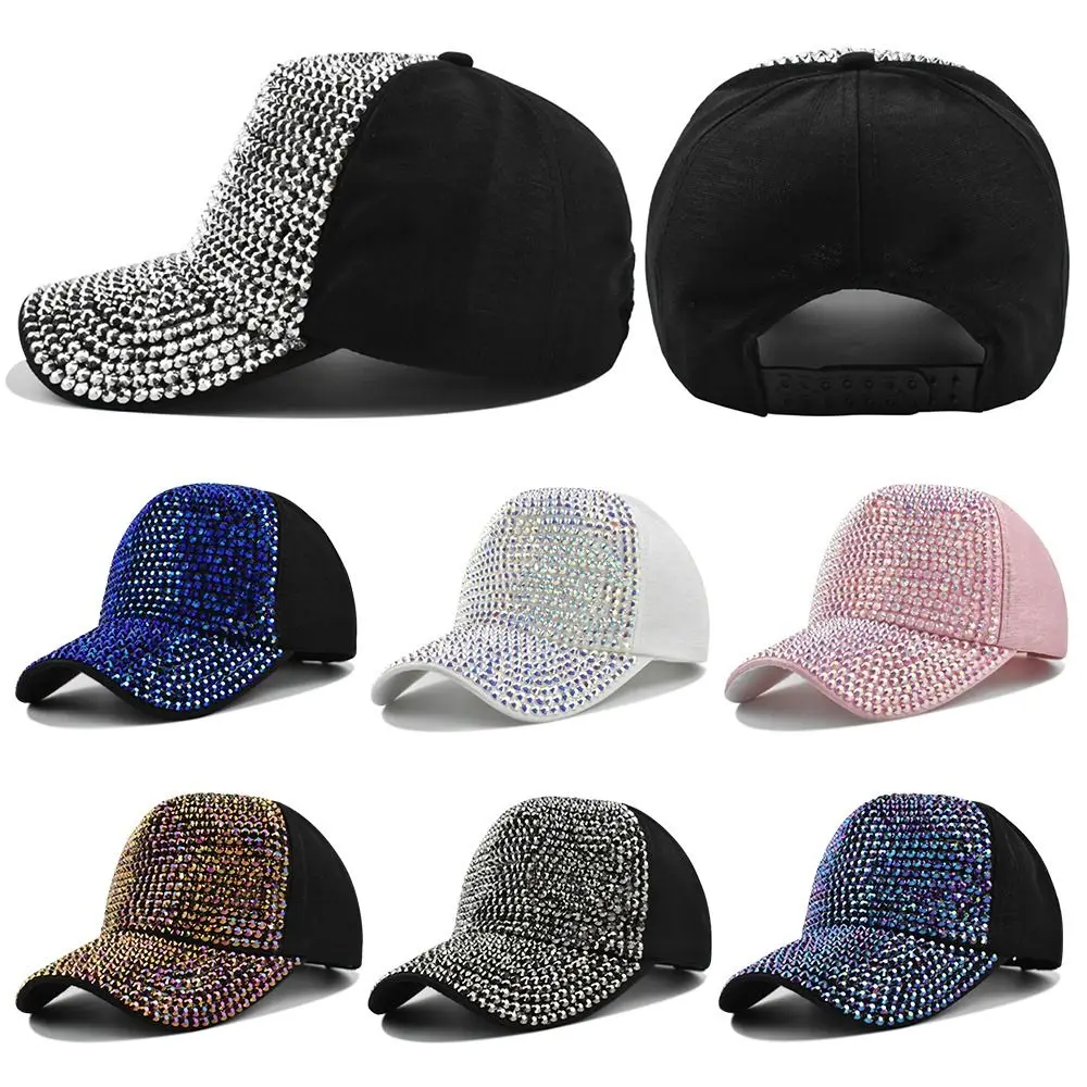 Fashion Luxury Rhinestones Sequins Baseball Cap for Women Girls Summer Cotton Hat Snapback Hiphop Hat