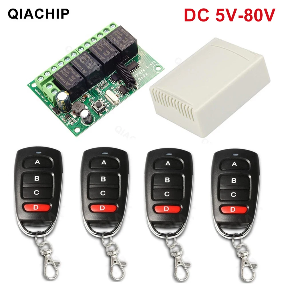 QIACHIP-Módulo de relé receptor EV1527, interruptor de Control remoto inalámbrico, 433,92 Mhz, 433Mhz, 5V, 12V, 24V, 48V, 10A, 4 canales