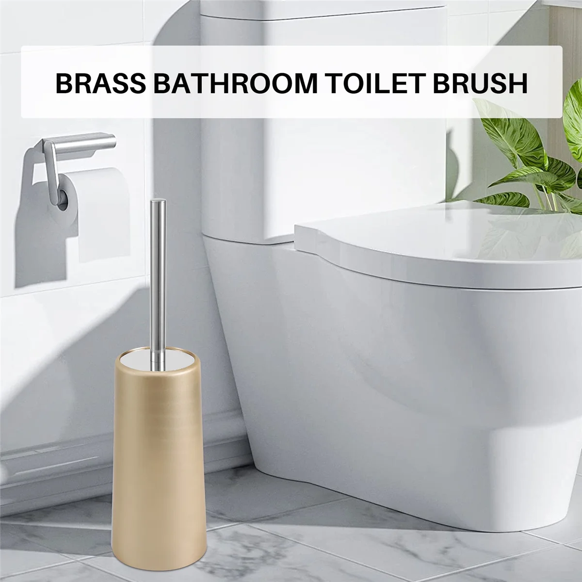 Edelstahl-Toiletten bürste und Halter-Toilettenschüsselreiniger-Bürstenset für Badezimmer toilette (Gold)