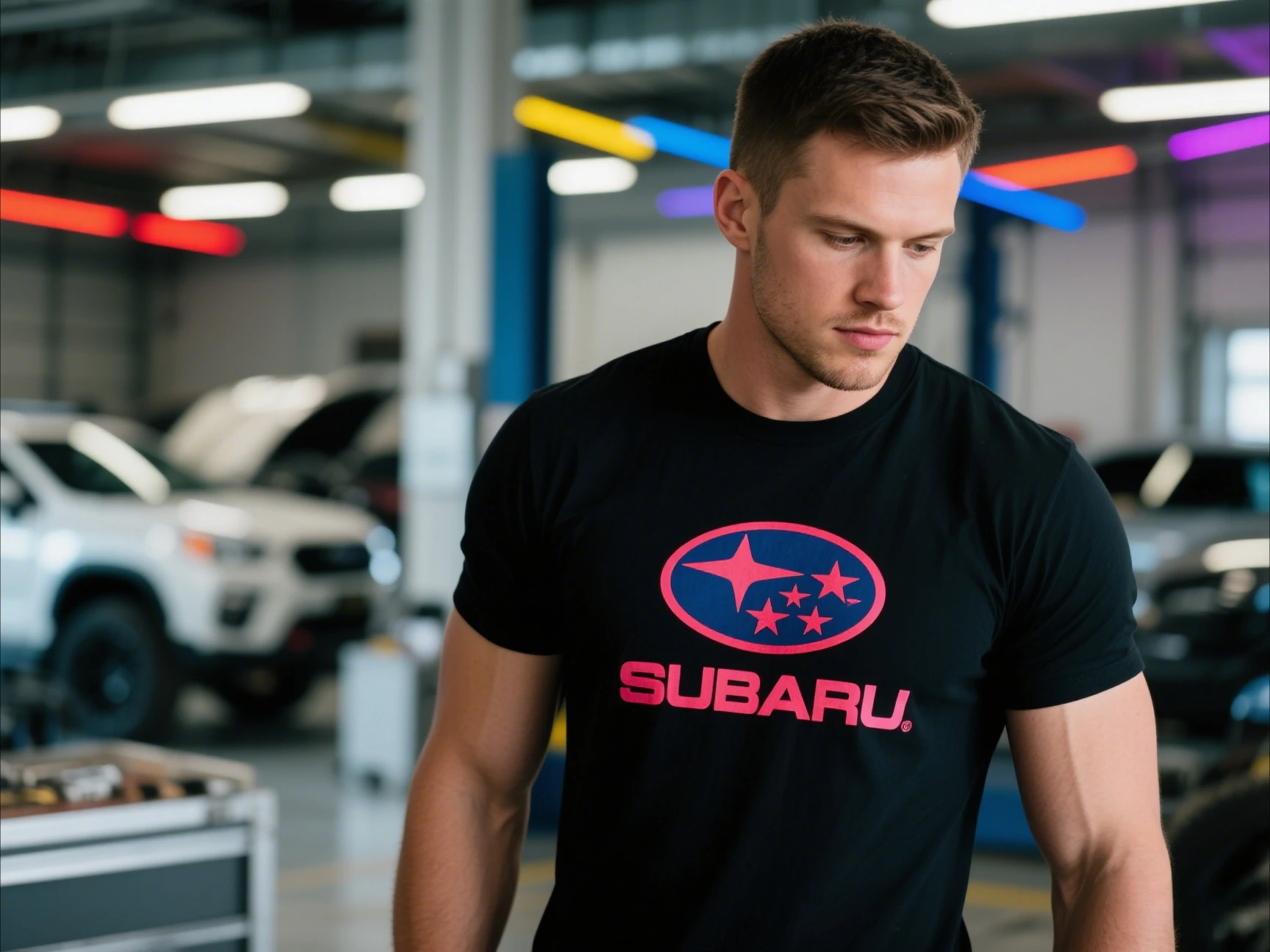 

Japan JDM Modified Car Broom Guy Impreza STI Cherry Blossom Powder Heavy Cotton Short-sleeved T-shirt Trendy Vintage