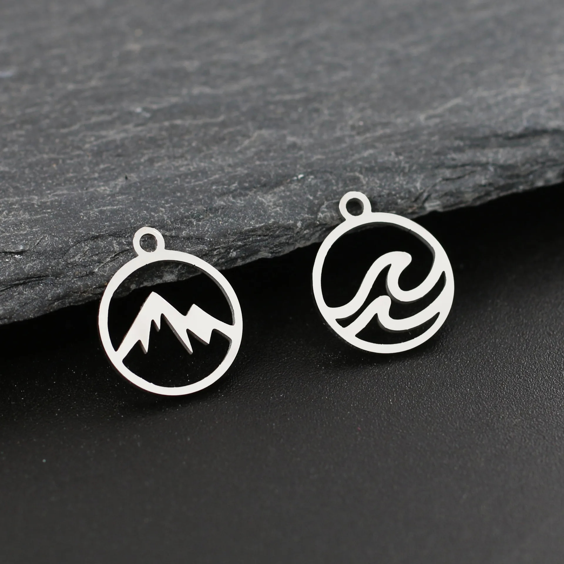 

Kitykiss Stainless Steel Round Hollow Mountain - Sea Pledge Pendant, Titanium Steel DIY Jewelry Charm