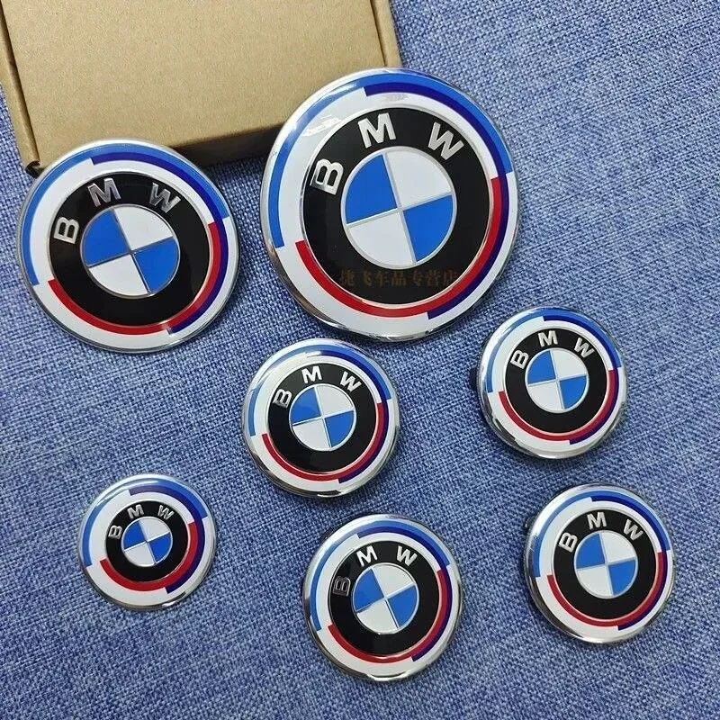 

7PC 68mm 56mm Wheel Center Caps Emblem Badge 50th Anniversary For BMW E39 E46 E90 E60 E87 E53 F10 F20 F30 M X3 X5 X6 Accessories
