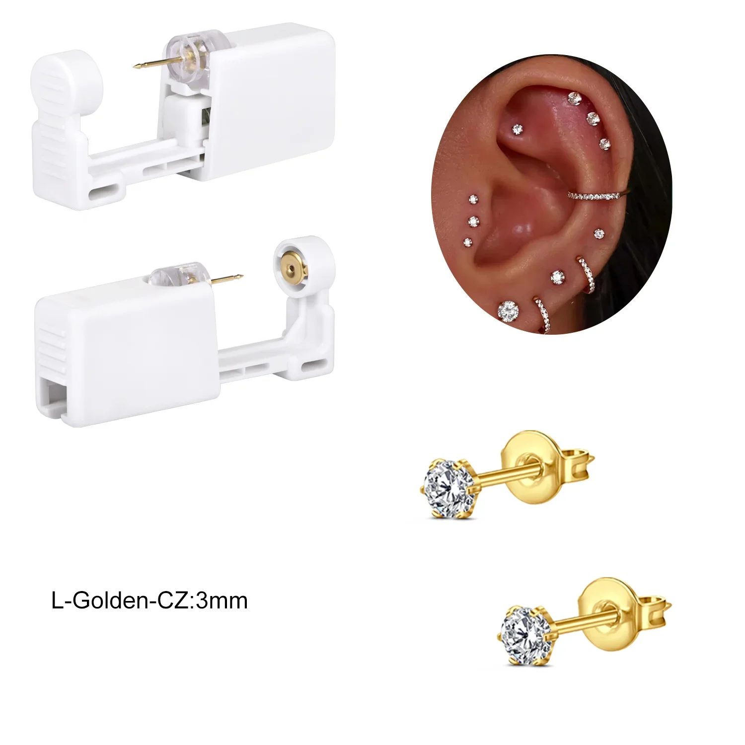 2 Sets Ohrloch-Set, Einweg-Ohrlochpistole, Selbstlochpistole und Ohrstecker mit integriertem Ohrloch-Set – Detail 10