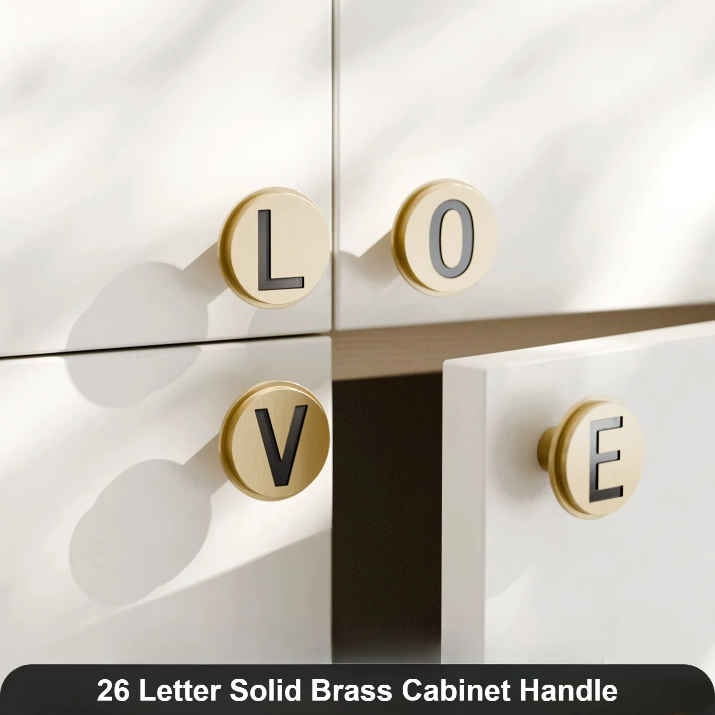 A-Z French single hole modern minimalist creative art handle 26 letter solid brass handle cabinet wardrobe door drawer handle