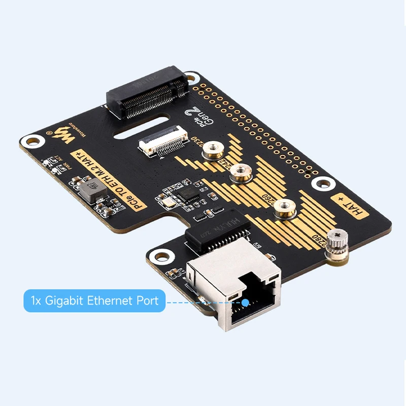 Raspberry Pi 5 PCIe a ETH M.2 HAT + RTL8111H Gigabit Ethernet Puerto RJ45 Adaptador NVME de 5 Gbps para 2230/2242/2260/2280 Tamaño SSD RPI5