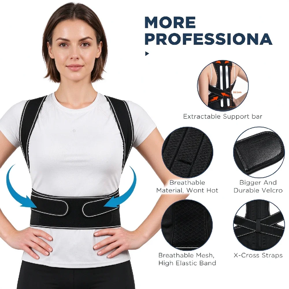 1PCS Back Brace for Women Men Posture Corrector Improve Posture Lumbar Support Shoulder Lower Upper Back Pain Relief